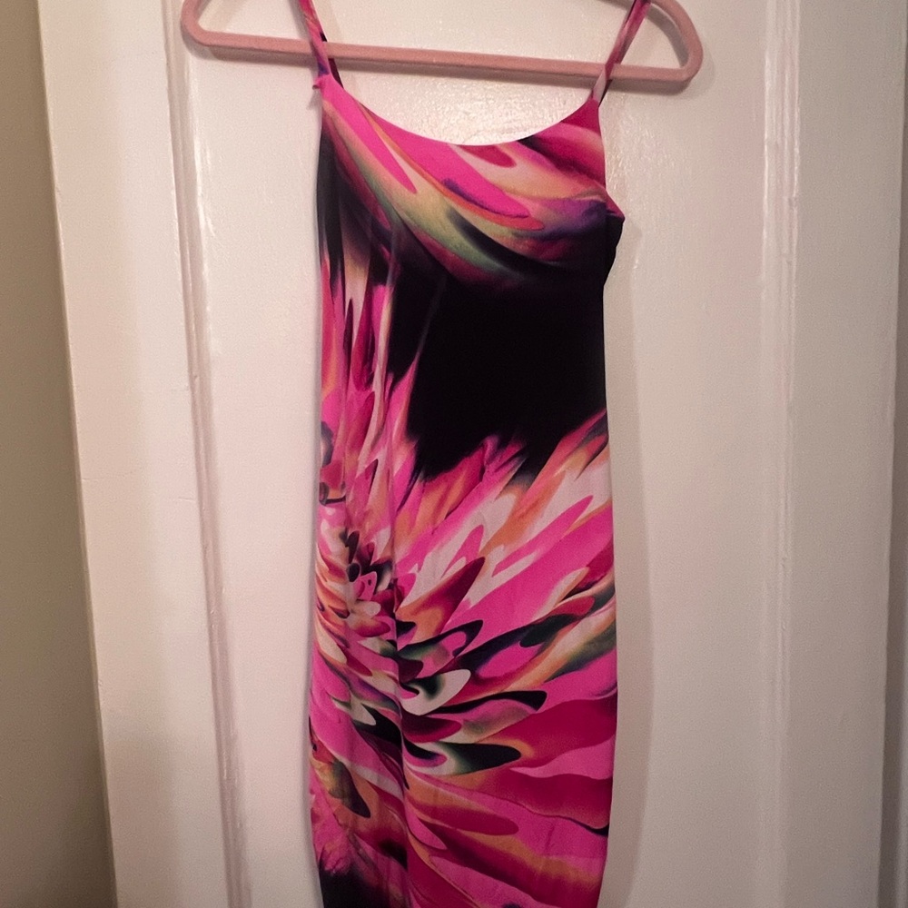 Pink Abstract Print Slip Dress
